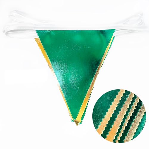Green Gold Party Decorations Metallic Fabric Triangle Pennant Banner Flag Bunting Garland for Graduations Birthday Retirement Wedding Shower Spring Summer Master Golf Themed Outdoor Party Supplies