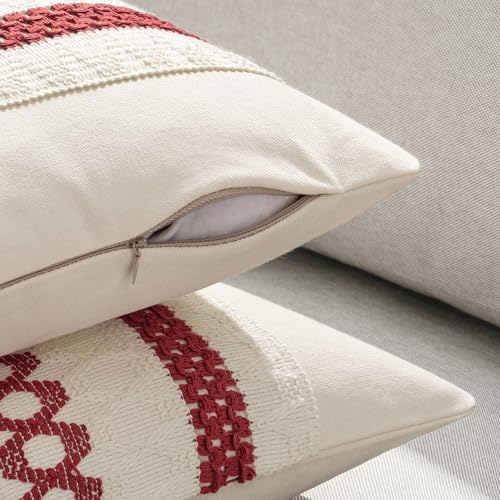 Set of 2 Christmas Red Boho Decorative Pillow Covers 18x18 Inch (2 Count)