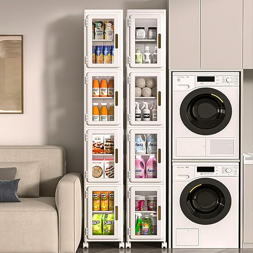 4 Tier Tall Plastic Slim Storage Cabinet with Lockable Wheels