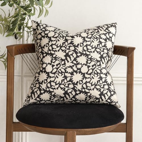 Set of 2 Decorative Neutral Floral Throw Pillow Covers Accent Farmhouse Cushion Covers Boho Vintage Pillowcase for Couch Sofa Bedroom Living Room Home Decor18×18 Inch (2 Count)