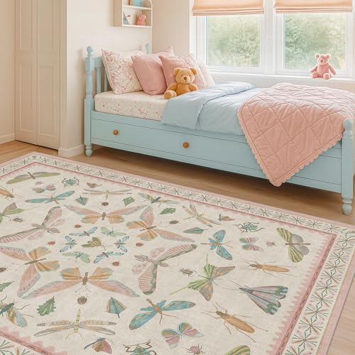 Butterfly Area Rugs 5x7 for Baby Nursery (35 Sq Ft)