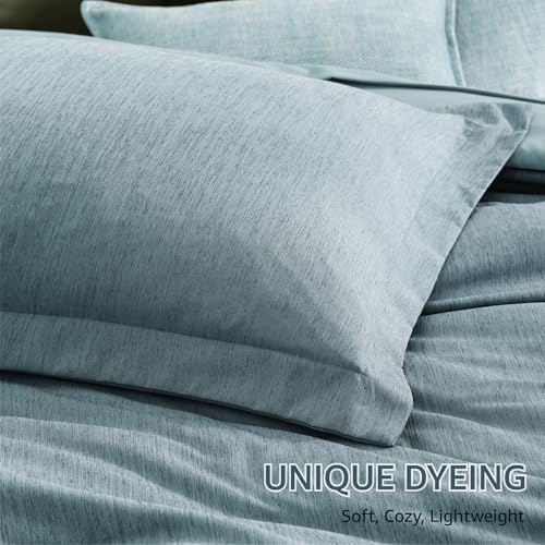 Queen Comforter Set 7 Pieces Dusty Blue Cationic Dyeing Bed in a Bag
