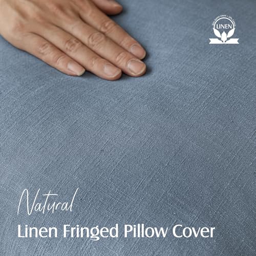 Decorative Linen Fringe Throw Pillow Covers 18×18 Misty Blue (2 Count)