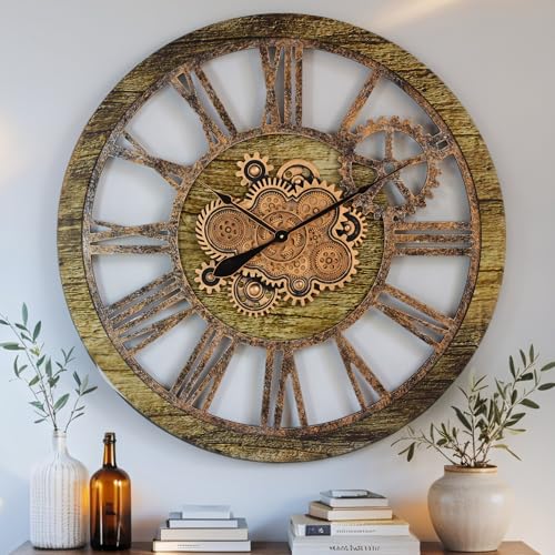 The Gears Clock 36'' Inch Real Moving Gear Wall Clock Vintage Industrial Oversized Rustic Farmhouse