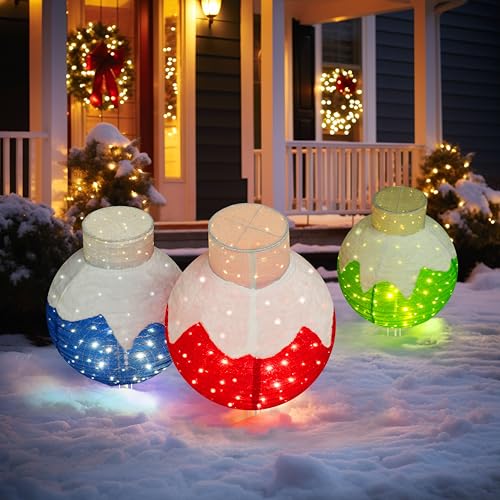 36 Inch Pop Up Christmas Ball with 90 LED Lights for Outdoor Xmas Decor (3 Count)