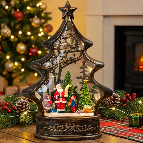 Christmas Snow Globe Lantern Water Glittering Santa's List with Music& Timer