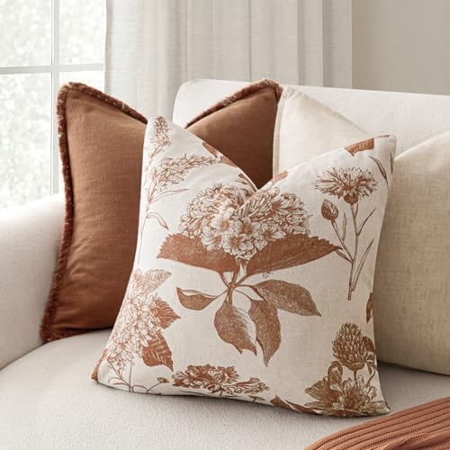 Set of 2 Linen Floral Throw Pillow Covers Vintage Accent Print Decorative Cozy Cushion Covers Farmhouse Boho Home Decor for Sofa Chair Couch Bedroom Living Room (2 Count)