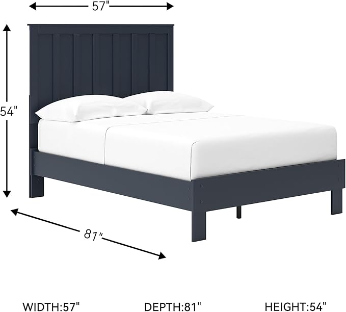 Signature Design by Ashley Simmenfort Casual Full Platform Bed, Matte Finish, Shaker Style, Navy Blue, Shiplap-Style Headboard, Coastal, Adjustable Height, Foundation or Box Spring Not Needed, Blue