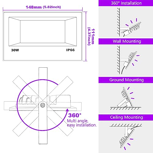 Black Light 30W LED Blacklight Flood Light Outdoor for Glow Party (6 Count)
