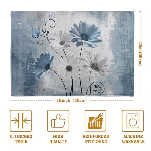 Daisy Placemats Set of 4 Blue Grey Rustic Vintage Floral Table Place Mats 12x18 Inch Seasonal Flower Spring Summer Linen Placemat for Party Kitchen Dining Outdoor Indoor Decor (4 Count)