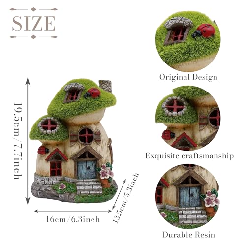 Mushroom Statue Solar Resin Flocked Garden Decor 8"