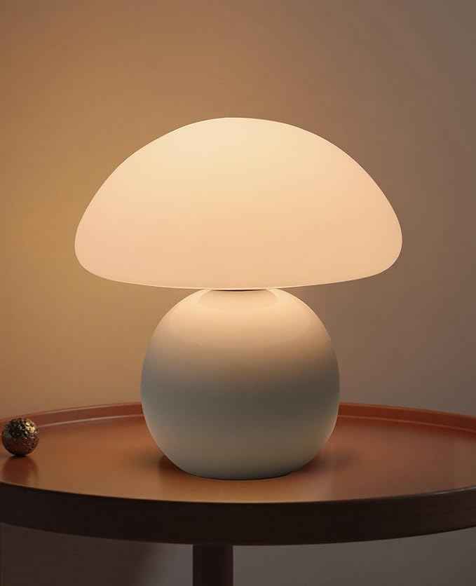 Mushroom Lamp Table Lamp for Bedroom,Desk Bedside Small Lamps for Living Room Night Stands,Mushroom Decor Cute Mini Modern Mid Century Lamps,Unique Aesthetic Home Living Room Decor(White)