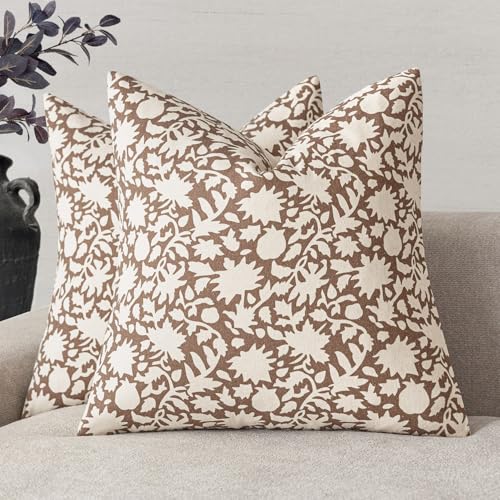 Set of 2 Decorative Neutral Floral Throw Pillow Covers Accent Farmhouse Cushion Covers Boho Pillowcase for Couch Sofa Bedroom Living Room Home Decor (2 Count)