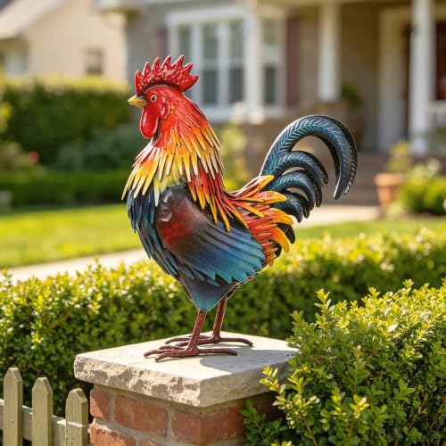Rooster Garden Statue Sculpture Metal Chicken Yard Decor Outdoor Figurines Patio Backyard Decoration