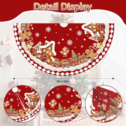 Red Gingerbread Christmas Tree Skirt Decorations House Decor Christmas Gingerbread Tree Ornaments Holiday Party Indoor Outdoor Xmas Trees Mat 36 inches