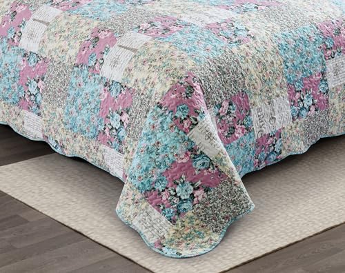 Lilac Rose Toile Lively Patchwork Quilt Set