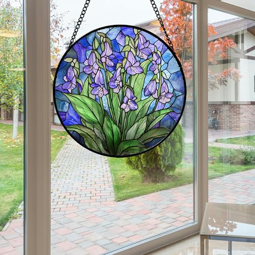 Stained Glass Window Hanging Suncatcher Purple Flower Gifts for Women 15"