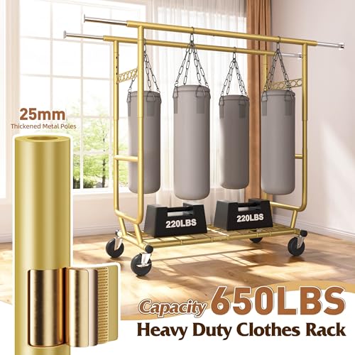 Clothing Rack 650LBS Heavy Duty Collapsible Double Rods Shelves