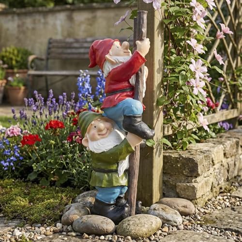 Funny Gnomes on Ladders Garden Statue
