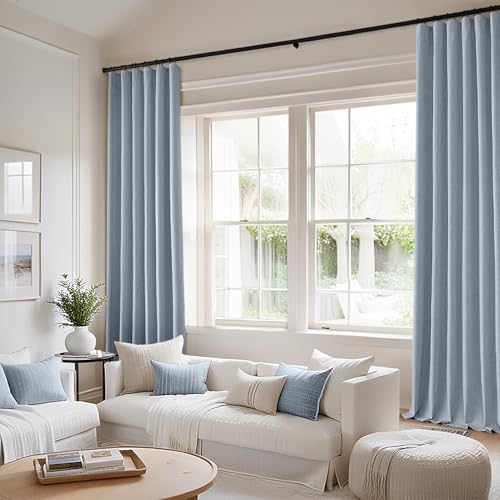 100% Blackout Back Tab Pleat Linen Curtains 50" Wx72 L (2 Count)