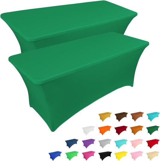 IVAPUPU 2 Pack 6FT Table Cloth for Rectangular Fitted Events Stretch Emerald Green Table Covers Washable Spandex Tablecloth Protector for Party, Wedding, Cocktail, Banquet, Festival