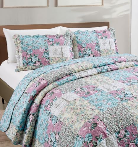 Lilac Rose Toile Lively Patchwork Quilt Set