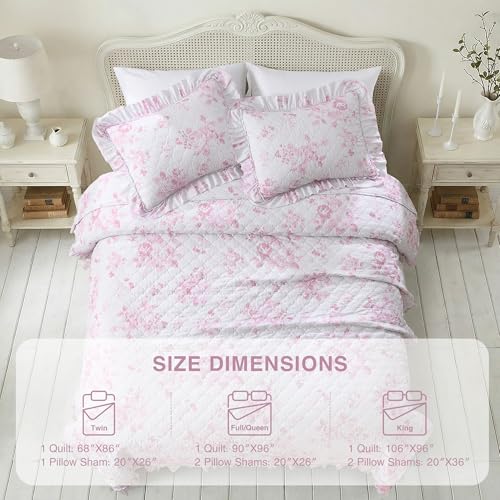 Pink Ruffled Quilt King Size with 2 Pillow Shams