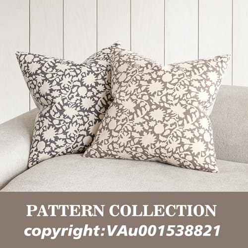 Set of 2 Decorative Neutral Floral Throw Pillow Covers Accent Farmhouse Cushion Covers Boho Vintage Pillowcase for Couch Sofa Bedroom Living Room Home Decor (2 Count)
