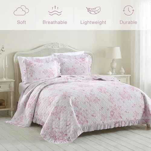 Pink Ruffled Quilt King Size with 2 Pillow Shams