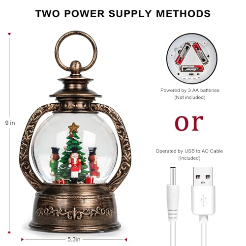 Christmas Snow Globe Lantern Water Glittering Nutcrackers with Music & Timer