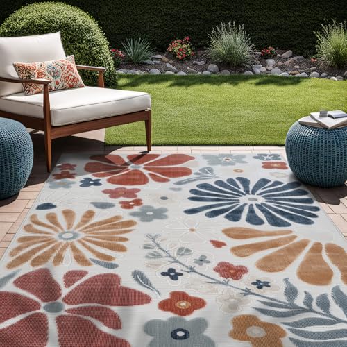 Outdoor Rug 5x7 Modern Floral Tropical Area Rugs for Outdoor and Indoor Patio Easy to Clean Non Shedding Living Room Porch Garden Washable Outside Carpet (35 Sq Ft)