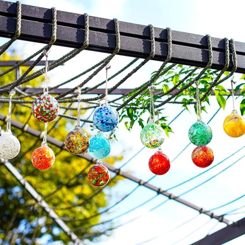 12Pcs Hand Blown Glass Ball Ornaments Hanging Gazing Balls Witches Balls