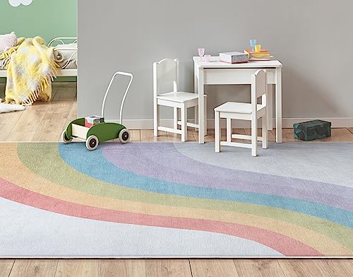 Kids Rugs Rainbow 7'7" x 9'10" Multi Color Modern Flat