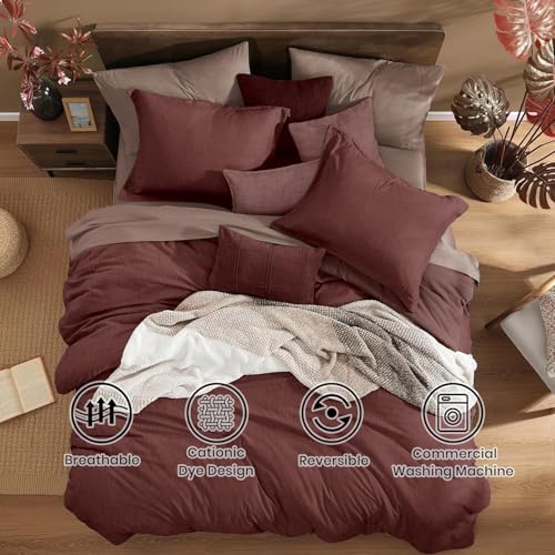 California King Comforter Set 7 Pieces Dark Red Bed in a Bag