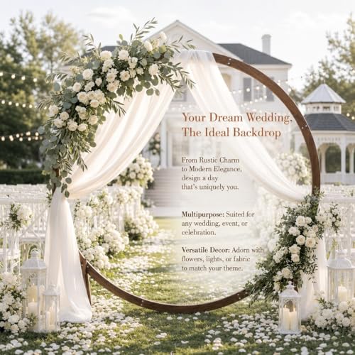 7.5FT Circle Wood Arch for Wedding Ceremony Arbor Backdrop Stand for Garden Wedding Parties