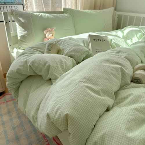 Green Gingham Comforter Set Full Size Princess Lace Style Vintage Plaid Checkered Comforter Chic Gingham Farmhouse Bedding Set Lightweight Fluffy Soft Green Plaid Grid Comforter Set Full