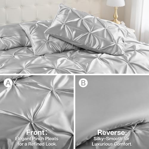 Satin Queen Comforter Set Silver Grey
