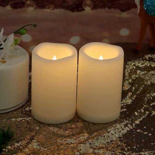 Outdoor Battery Operated Flameless LED Pillar Candles Remote D3”xH5” 2 Pack (2 Count)