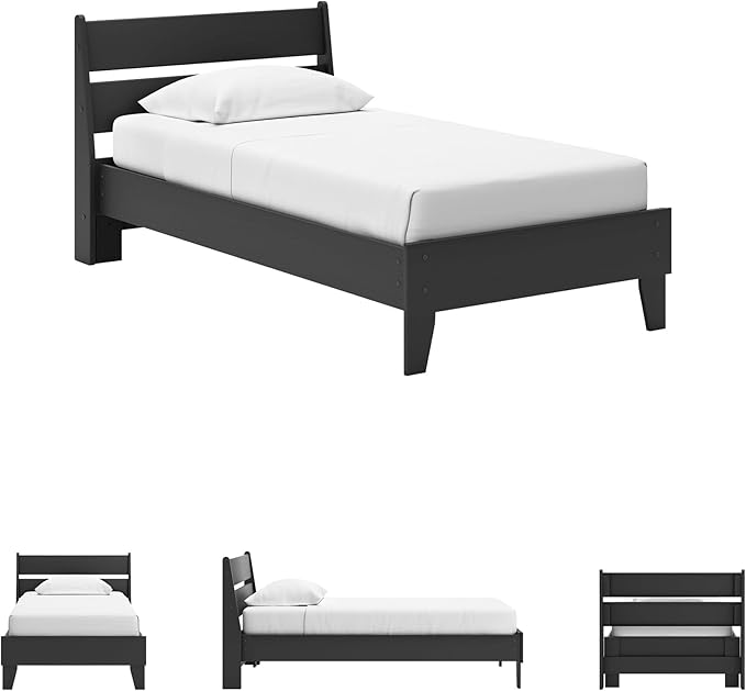 Signature Design by Ashley Socalle Casual Twin Panel Platform Bed, Foundation or Box Spring Not Needed, Black