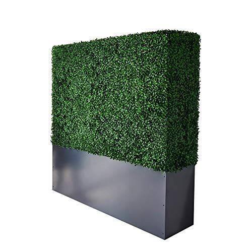 Upgraded Artificial Boxwood Hedge Wall with Gray Color Planter