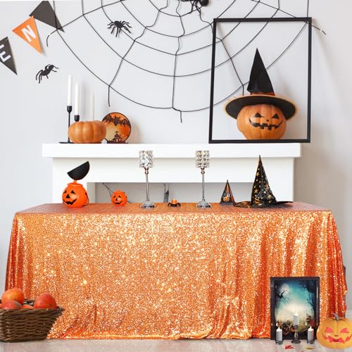 Sequin Tablecloth 60x102 Inch Orange Halloween Thanksgiving Party
