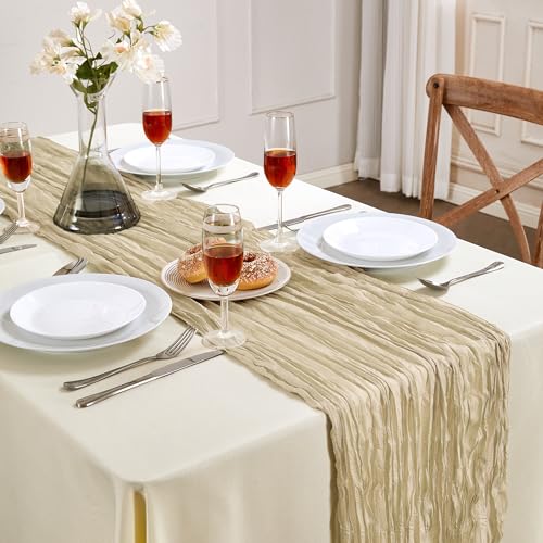 6 Pack Beige Cheesecloth Table Runner 35×120Inch Boho Wedding Home Decor (5.28 Ounce)