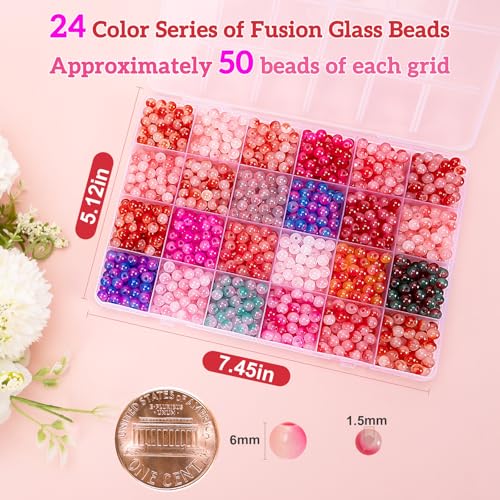 About 1200+ pcs 6mm Glass Beads Bracelet Making Kit (1200 Count)