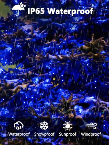 Solar String Lights Outdoor 2 Pack 200 LED 66FT Christmas Lights Blue (2 Count)