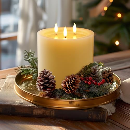 3 Wick Extra Large Flameless Pillar Candles with Timer Remote