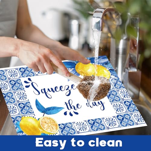 Blue and Yellow Lemons Placemats Set of 6 17×12 Inch Summer Lemon (6 Count)