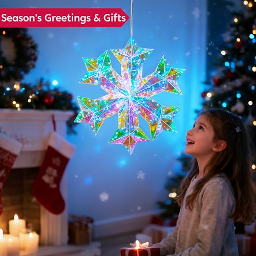 Lighted Prismatic Iridescent Christmas Decorations with LED Lights (Snowflake)