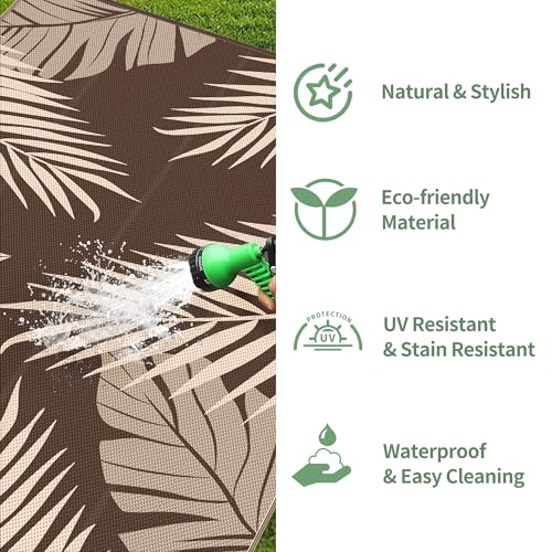 Outdoor Rug Waterproof Plastic Rugs 9'x18' for Camping Coffee Beige (162 Sq Ft)