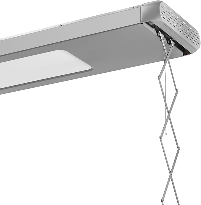 Electric Retractable Airing Rack, Ceiling Mounted Clothes Drying Rack, Retractable Clothesline, Vertical Laundry Drying Rod with LED Light & Remote, 110V 24W, Gray