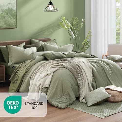 Oversized Queen Comforter Set Sage Green 7 Pieces Bed in a Bag
